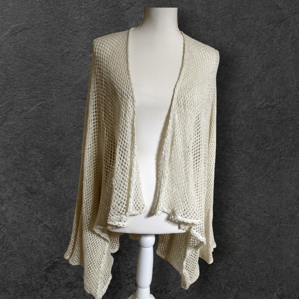 Steve Madden Cream Open-Weave Draped Poncho